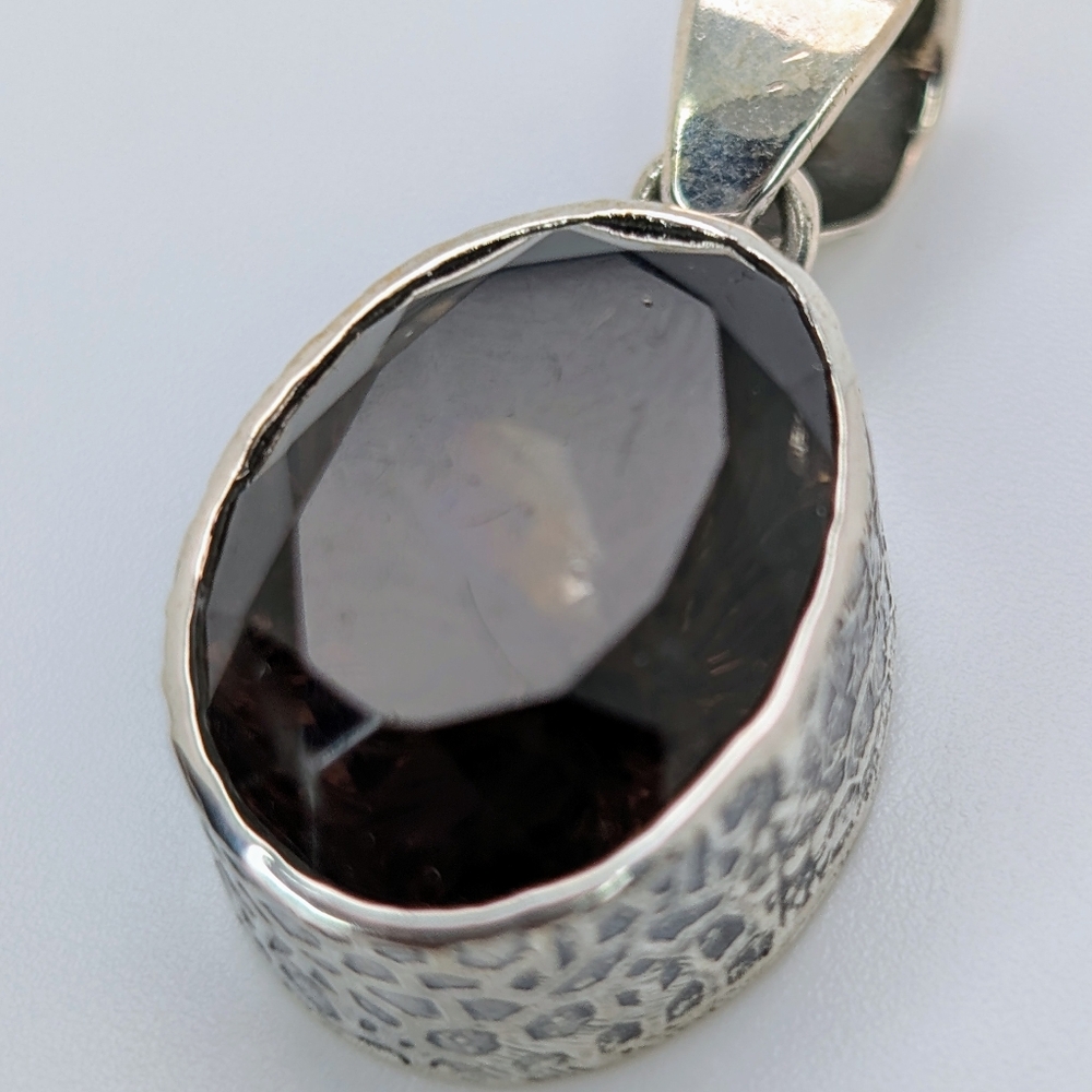Carved Flower Smoky Quartz Pendant S925 Sterling Silver - Picture 5 of 7